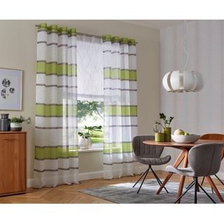 Gardine Jay, my home, Ösen (2 St), transparent, Voile, Vorhang, 2-er Set, Fertiggardine, transparent, Querstreifen grün 144 cm x 175 cm