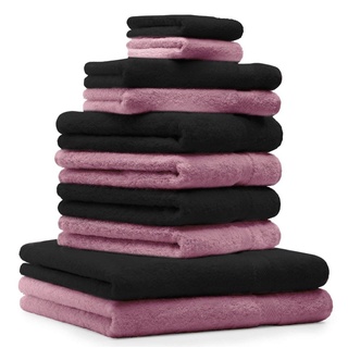 Betz Handtuch Set 10-TLG. Handtuch-Set Classic 100% Baumwolle 2 Duschtücher 4 Handtücher 2 Gästetücher 2 Seiftücher Farbe altrosa und schwarz, 100% Baumwolle rosa|schwarz