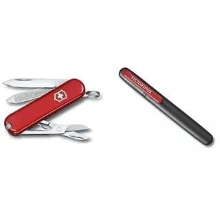 Victorinox Schweizer Taschenmesser Klein, Classic SD, Schlüsselanhänger & Dual-Messerschärfer Outdoor, Taschenmesser Schärfer, Schleifstein klein, schwarz
