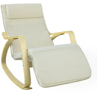 SoBuy Schaukelstuhl FST16-W Baumwolle 78 x 65 x 90 cm Beige mit verstellbarer Fußstütze