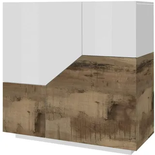 Dmora Kommode Domenico, Küchen-Sideboard mit 2 geometrischen Türen, Wohnzimmer-Buffet, Küchen-Sideboard, 79 x 43 h 86 cm, glänzend weiß und Ahorn