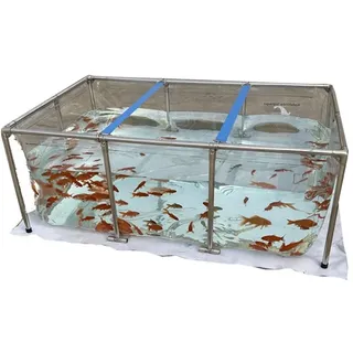 Transparentes oberirdisches Aquariumbecken mit Ablassventil, strapazierfähigem PVC-Plane und Stahlrahmen für Koi und Goldfische, durchsichtiges Becken – Größe: 2 x 1,5 x 0,9 m