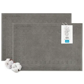 ZOLLNER 2er Set Badematten in 50x70 cm - weiches und saugstarkes Waffelmuster in grau - waschbar bis 60°C - Baumwolle - Hotelqualität - Oeko Tex® Zertifiziert