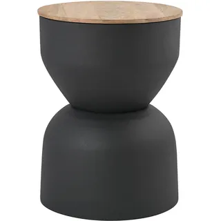 Design Beistelltisch mit Stauraum aus dunkelgrauem Metal und massivem Mangoholz Ø30 cm YOYO