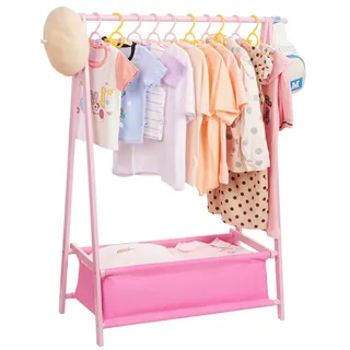 Yorbay Kleiderständer Kinder mit Aufbewahrungsbox, 86x36x106 cm, (Kleiderstange für Kinder), Klappbar rosa