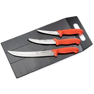 Giesser Messer - Made in Germany - WildLine Serie für Jäger und Angler, rutschfest, cm, Farbe orange, scharf, Griff PrimeLine, rostfrei (Set-Jagd 3-tlg.)
