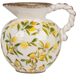 Formano Krug Vase Blumenvase in Vintage-Optik 21x19cm aus Keramik mit glasierter Oberfläche und Zitronen-Dekor verziert