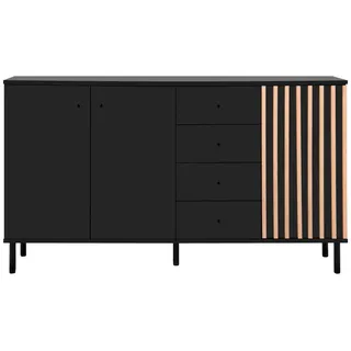 Die Möbelfundgrube Sideboard 160 x 90 x 40 cm Schwarz / Eiche Artisan