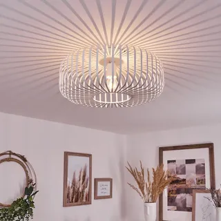 HOFSTEIN Deckenleuchte Wemude, runde Deckenlampe aus Metall in Weiß Wohnzimmer, Schlafzimmer, Moderne 1-flammige Lampe, Vintage Gitterlampe, E27-Fassung, Rund, Ø 40 cm, Retro-Leuchte, Lichteffekt
