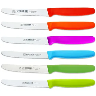 GIESSER Tomatenmesser Brötchenmesser 8365 wsp 11-6, 6er Set bunt gemischt; 3mm Wellenschliff; extrem Scharf bunt