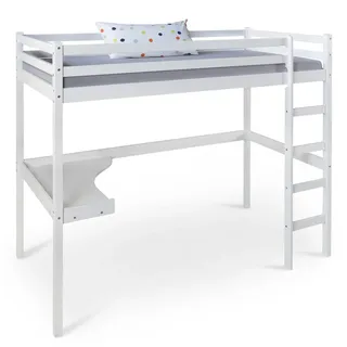 Homestyle4u Hochbett 90 x 200 cm Kiefer lackiert weiß