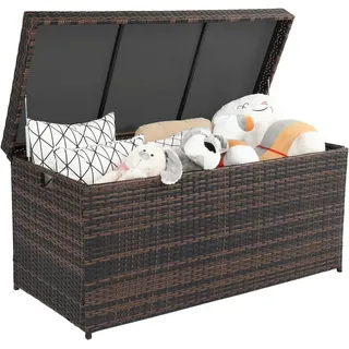 LALAHO Gartenbox Wasserdicht, 500L Rattan Aufbewahrungsbox, Aluminium Polyrattan für Garten, Terrasse, Balkon, 130x60x65 cm