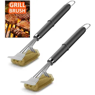 [2 Pack] Grillbürste Messing, TNTOR Grill Messingbürste Mit Langer Borsten, Edel