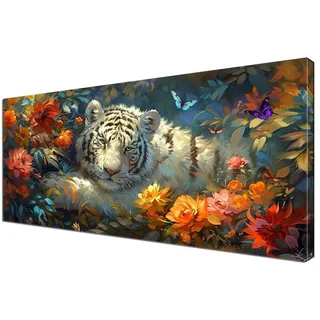 Tiger Malen nach Zahlen Blume Malen Nach Zahlen Erwachsene Groß 60x120 cm Leinwand DIY Anfänger Handgemalt Ölgemälde Bastelset Erwachsene Mit Pinseln und Acrylfarbe für Room Decor (Ohne Rahmen) Y6-372