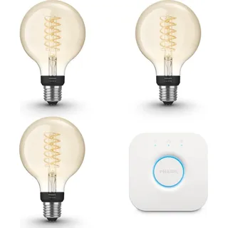 Philips Hue - Starterkit - 3x E27 Globelampen (G93) - Warmweiß | Inkl. Hue Bridge - Hue White Filament