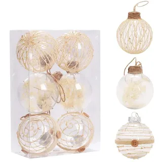 GLITZFAS Weihnachtskugel Set 6 Stück, 8 cm Klare Weihnachtskugeln aus Kunststoff Weihnachtsbaumschmuck Boho Beige Christbaumkugeln Hängende Christmas Decorations Ornamente (Beige A)