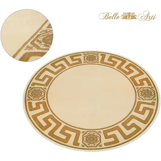 Belle Arti Mäander Kurzflor Teppich Rund 200cm Wohnzimmer Schlafzimmer Mäander Muster 200 Durchmesser in beige Gold - antirutsch antiallergisch weich flauschig öko tex - 200 cm, Rund