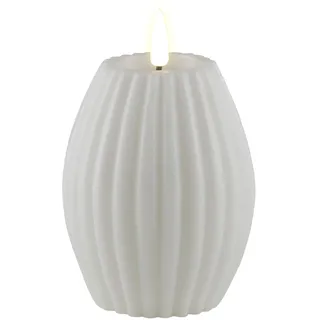 Deluxe Homeart Stripe Flammenlose LED Kerze - mit Real FlameTM Technologie - Batteriebetriebene Kerze (7,5 x 10 cm, Weiß)