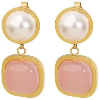 Karisma Schmuck Paar Ohrstecker Damen Ohrhänger Hoops Edelstahl 18k Vergoldet Stein Leicht, Pink kunstliche Perle Frauenschmuck