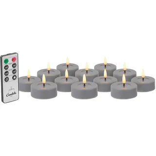 Candela Lights LED Teelicht 12er Set Ø6,8cm rustic grau mit Fernbedienung Timer Funktion & mehrstufig dimmbar flammenlos Teelicht