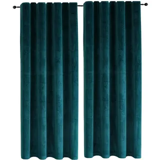 TiborTex Samt Vorhänge 2er Set Kräuselband Verdunkelung Petrol 140x145 cm Samt weich Blickdicht Gardine abdunkelnd Universalband Schlafzimmer Wohnzimmer