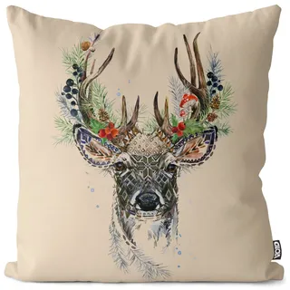VOID Hirsch Wald Kissenbezug Kissenhülle Sofakissen Kissen Deko Weihnachten Winter Weihnachtsdeko, Kissen Größe:50 x 50 cm