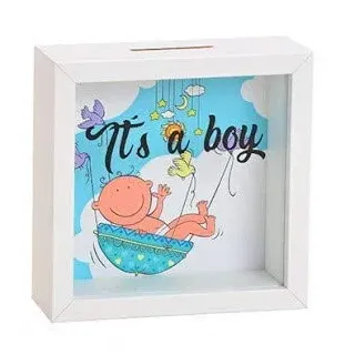 Spardose zur Geburt Sparbüchse Junge Geld Geschenk-Idee Baby-Party (Blau)
