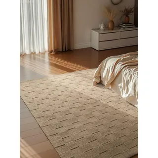 Villeroy & Boch Scala braun, B:120cm H:10mm L:170cm, Wolle, Teppiche, Handgewebt, Wolle, Kariert, Natur, 3D-Struktur, Karo, Wohnzimmer