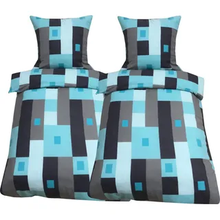 4 teilig Thermofleece Bettwäsche 155 x 220 cm türkis grau anthrazit Winter Set - Grau
