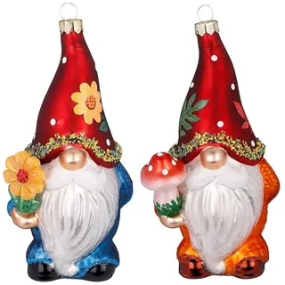 Christbaumschmuck Wichtel 13,5cm Glas 1 STÜCK Sortiert Zwerg zum Aufhängen Rot Blau/Orange - Weihnachtsbaum Anhänger Weihnachtswichtel - Handbemalter Weihnachtsbaumschmuck