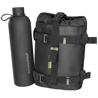 SCHNORR Gepäckträgertasche Motorrad Flaschenhalter Universal inkl. 1L Edelstahl Thermosflasche, S schwarz
