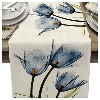 FELIXLEO Tischläufer Tischläufer Blaue Blume 33x180cm Waschbare Leinen Tischdecke Floral (2-tlg) blau