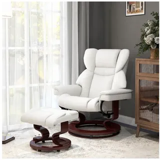 HOMCOM Massagesessel Fernsehsessel mit Hocker, 360°drehbarer, Massage, Kunstleder (Relaxsessel, 2-St., Fernsehsessel), mit Fernbedienung, Seitentasche, für Wohnzimmer, Kunstleder, Creme weiß