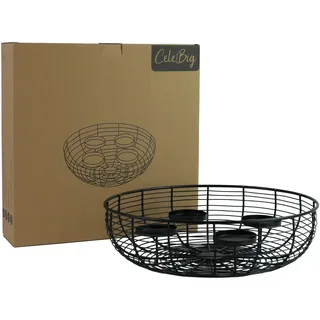 CeleBig Adventskranz Ø 36 cm | Weihnachtskranz | Kerzenhalter | Kerzenständer | Adventskorb | Drahtkorb | Dekoschale | Dekotablett | Metallschale | Weihnachtsdeko | Geschenk | Metall | Schwarz