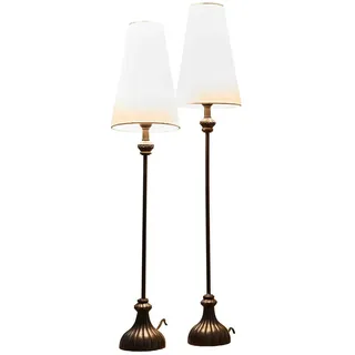 LOBERON Tischlampe 2er Set Ambrosse - zwei Größen - Hübsch Verschnörkeltes Design - Edler Materialmix - Tischleuchte - Baumwolle - Eisen - Mangoholz, schwarz/creme