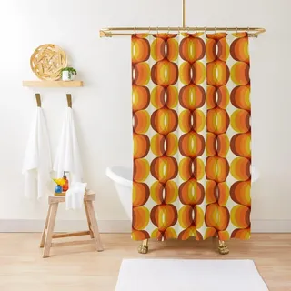 ZGDPBYF Duschvorhang, Orange, Braun und Elfenbein, Retro-Wellenmuster, wasserdicht, Stoff, Badezimmer-Dekor mit Haken, 200 x 180 cm (B x H)