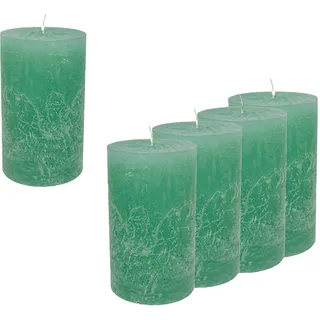 Candelo 4er Set Kerzen Ambiente Rustic Stumpenkerzen - 12cm - lange Brenndauer ca. 54 Stunden Osterkerze in zartem Mint