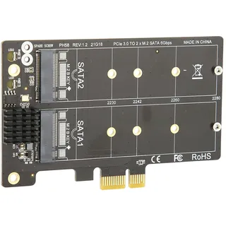 Dual M.2 PCIE Adapter, Adapterkarte M.2 SATA auf PCI-E Dual Disk Array Card Übertragungsstabilität Erweiterungskarte Unterstützung PCI-E X1 / X4 / X8 / X16 Für für