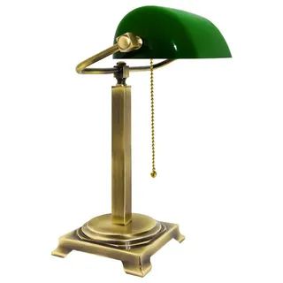 Licht-Erlebnisse Schreibtischlampe MINISTERO, ohne Leuchtmittel, Bankerlampe in Bronze hell glänzend Grün E27 39,5 cm Glas Jugendstil bunt|grün