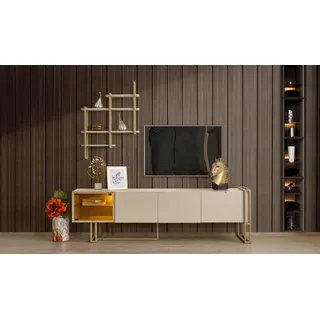 JVmoebel Wohnwand Elegantes TV Sideboard aus Holz und Edelstahl in Beige mit Regal, (2-St., Sideboard/Wandregal), Made in Europa beige