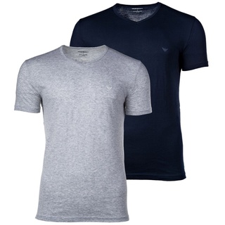 EMPORIO ARMANI Herren T-Shirt, Vorteilspack - V-Neck, V-Ausschnitt, Halbarm, unifarben Blau/Grau M 4er Pack (2x2P)