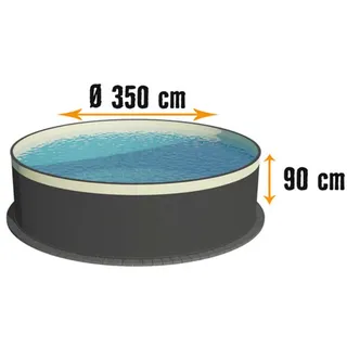 Aufstellpool Stahlwandpool Planet Pool rund Ø 350x90 cm ohne Zubehör anthrazit mit Overlap-Folie sand