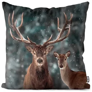 VOID Hirsch REH Winter Kissenbezug Kissenhülle Polyester Weihnachten Deko Winter Outdoor Dekoration, Kissen Größe:80 x 80 cm