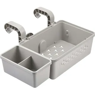 3-in-1 Pool Aufbewahrungskorb mit Getränkehalter & Haken, Grau, für Aufstellpools & Whirlpools