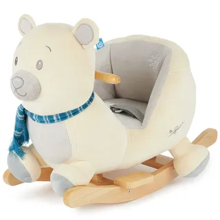 Bieco Plüsch Schaukeltier Eisbär Lars | 60 cm | Kinder Schaukelstuhl mit Sicherheitsgurt | Baby Schaukel | Schaukel Kleinkind | Schaukeltier Baby | Baby Schaukelwippe ab 9 Monate | Schaukelpferd Holz