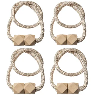 Qiwenr Gardinen Halter mit Magneten, 4 Pcs Gardinen Raffhalter Beige, Magnetische Vorhang Raffhalter aus Holz, Vorhang Halter Raffhalter für Gardinenklammern Vorhänge Zuhause, Büro, Dekoration(Beige)