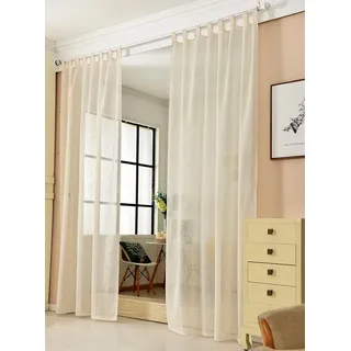 Woltu Gardinen transparent mit Schlaufen Leinen Optik, Schlaufenschal Leinenvorhang im Landhausstil Stores Voile Fensterschal für Wohnzimmer Kinderzimmer Schlafzimmer, 140x225 cm Creme (1 Stück)
