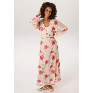 Aniston CASUAL Maxikleid Blumen Creme/Hummer/Rose/Apricot/Grün/Braun 40