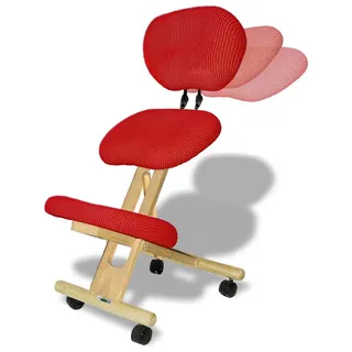 cinius Ergonomischer Stuhl Orthopädischer Kniestuhl mit Rücken Computerstuhl Kniehocker Stoff Natural/Rot Farbe