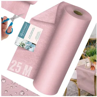 KESSER Tischläufer 25 m × 30 cm, wasserabweisend & abwaschbar, 30 g/m2, anpassbare Vlies-Tischdekoration – für Feste aller Art geeignet rosa